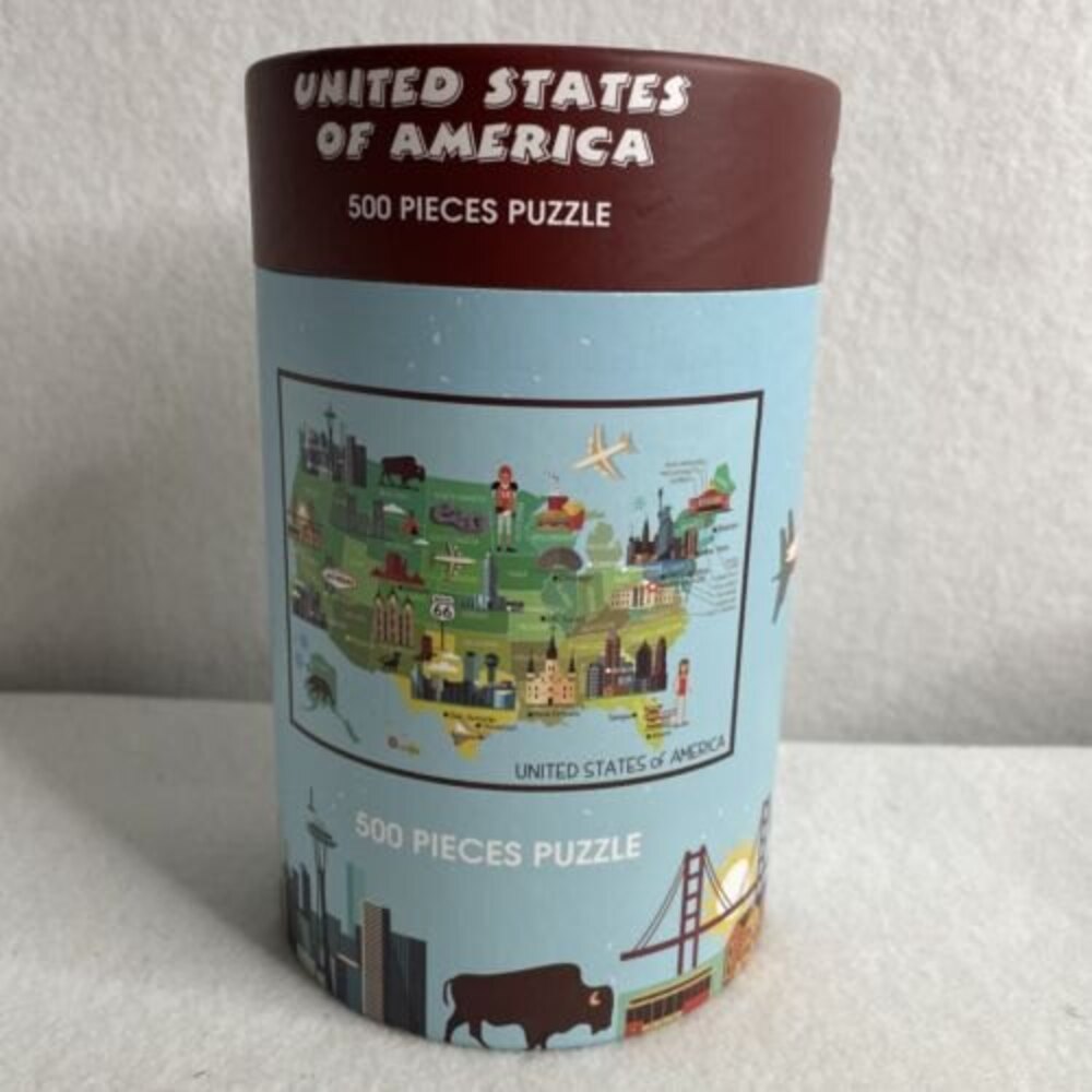United States of America 500-Piece Jigsaw Puzzle in Cute Cylinder Container New